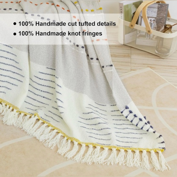 Amélie Home Boho, Handmade Colorful Striped Blanket, 50x60, Pearl Grey - NWT - Picture 3 of 8